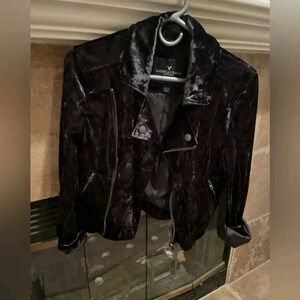 American Eagle Outfitters Crushed Velour Cropped Jacket Size XS Academia